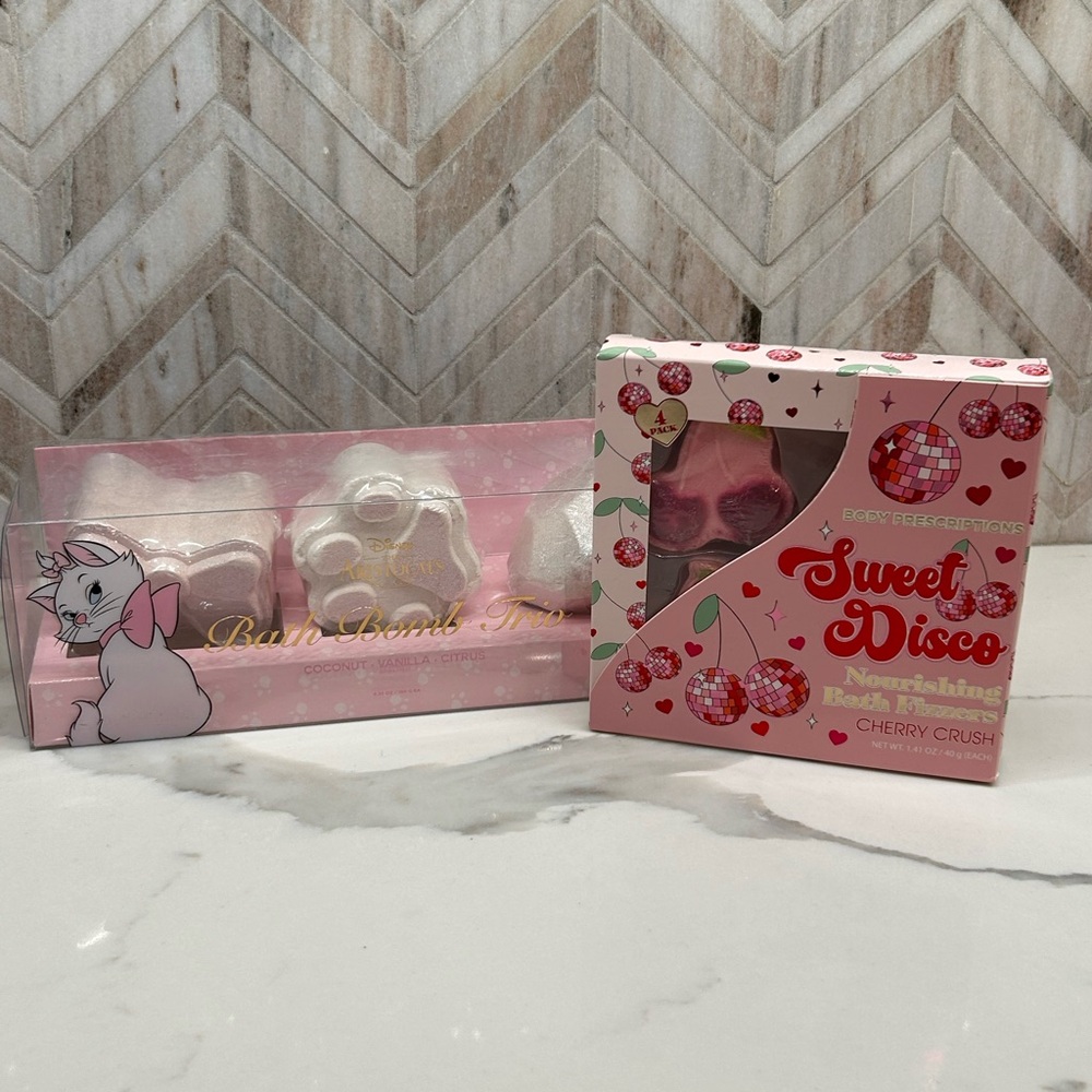 Disney Aristocats Pink and White Bath Bombs, + body prescriptions bath bombs